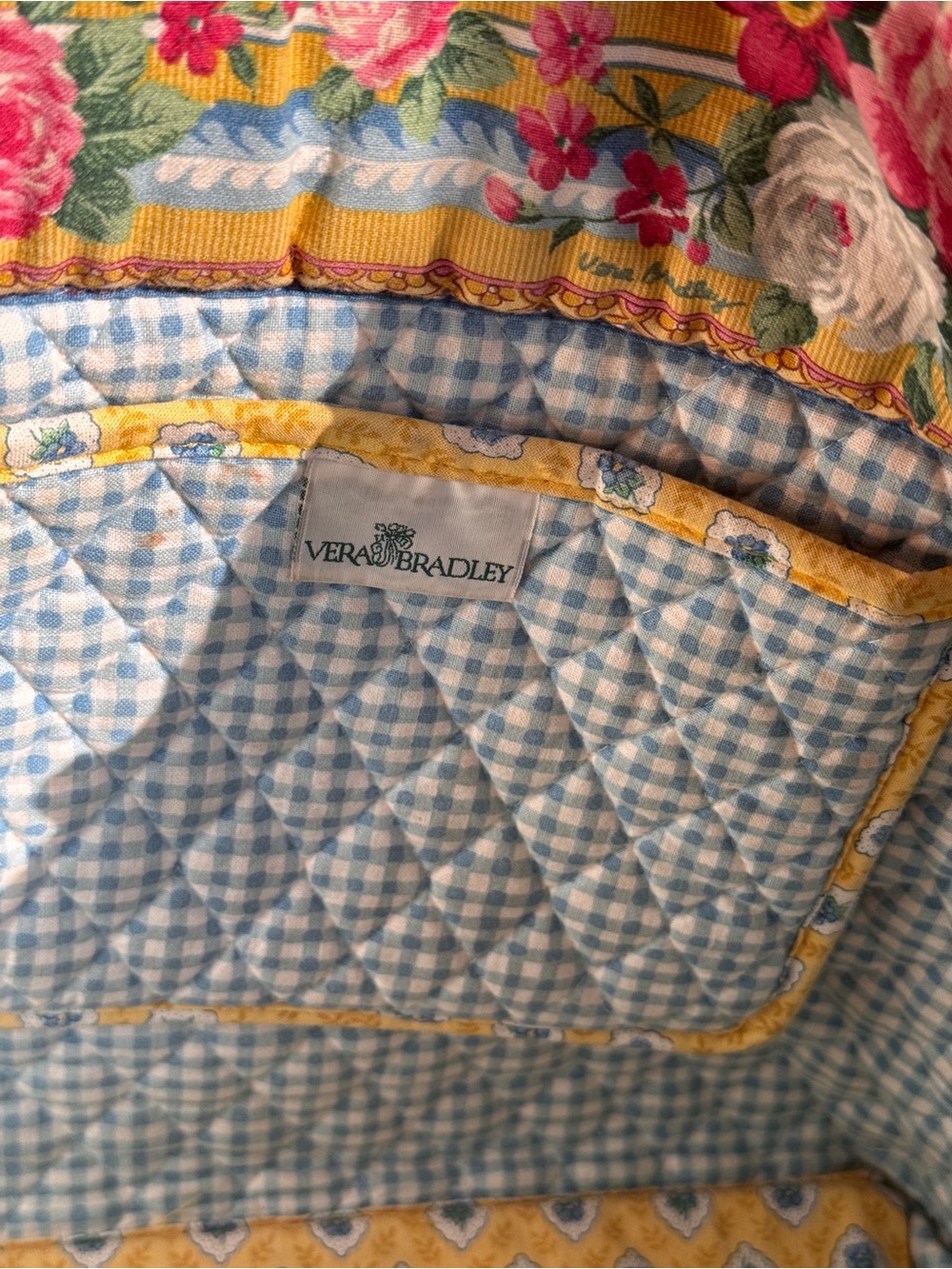 Vintage Vera Bradley Elizabeth Quilted Floral-Trim Tote Bag in Yellow - Picture 4 of 4